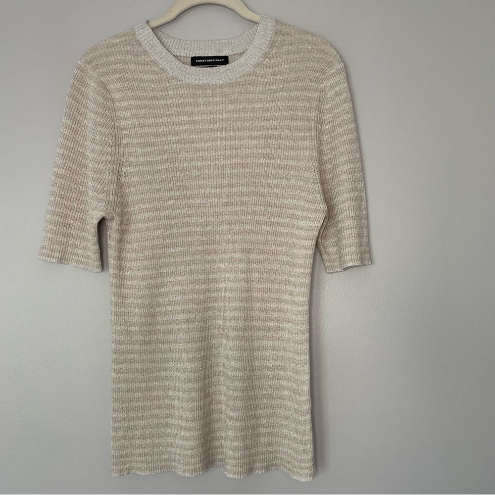 Something Navy Gold Shimmer Ribbed Top Size 1 - Picture 4 of 9